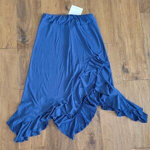 NWT Blue Ruffle Asymmetrical Midi Skirt